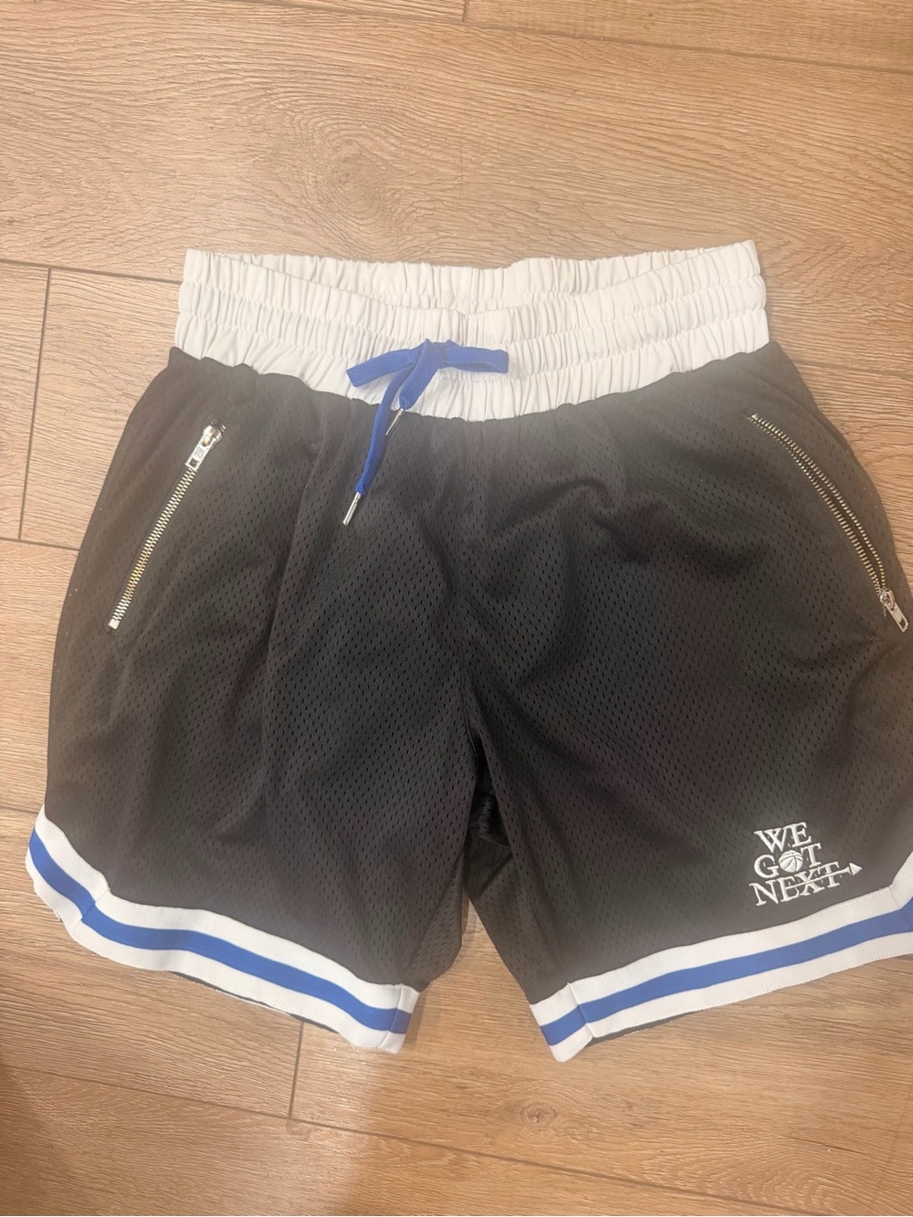 We Got Next Black Athletic Mesh Shorts with White Waistband 0410